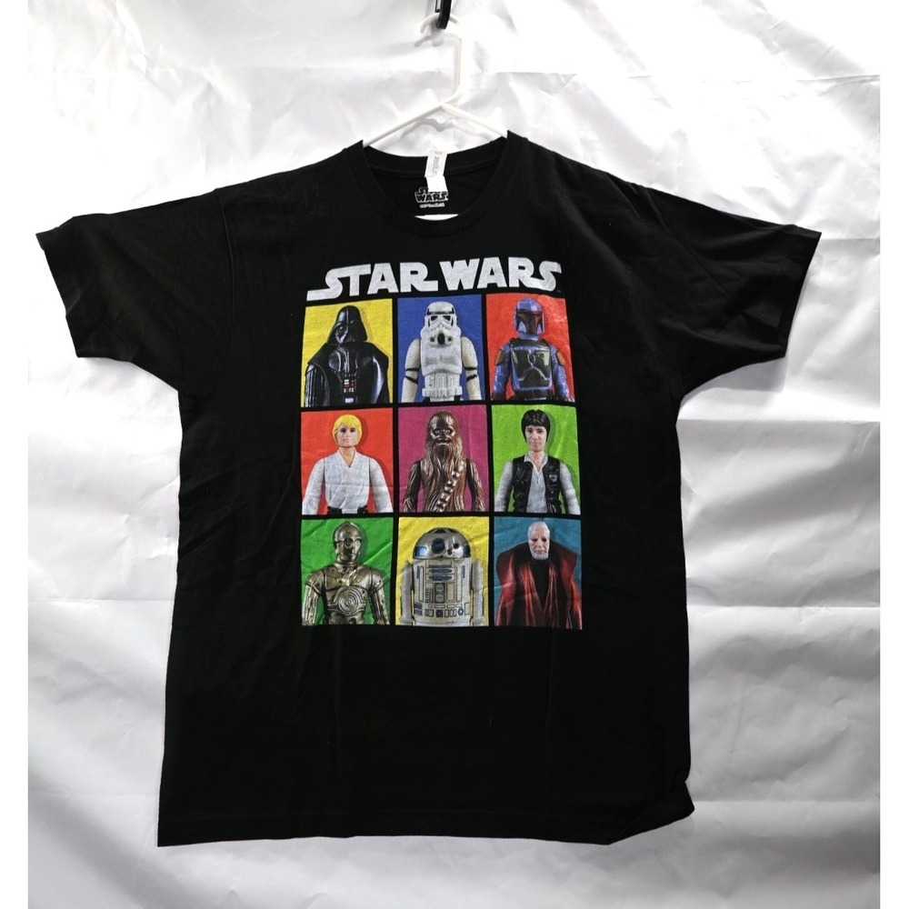 Star Wars Character Grid T Shirt Mens Large Black Darth Vader Yoda R2D2 Cotton